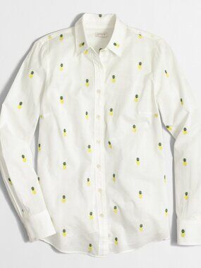 NWT J. Crew Size Large White Embroidered Pineapple Button Front Shirt Top NEW